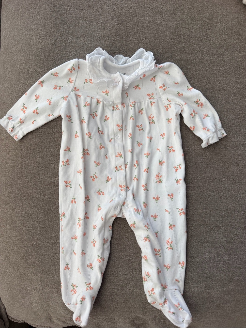 Little Me White Footed One-Piece with Peach Floral Print 9M